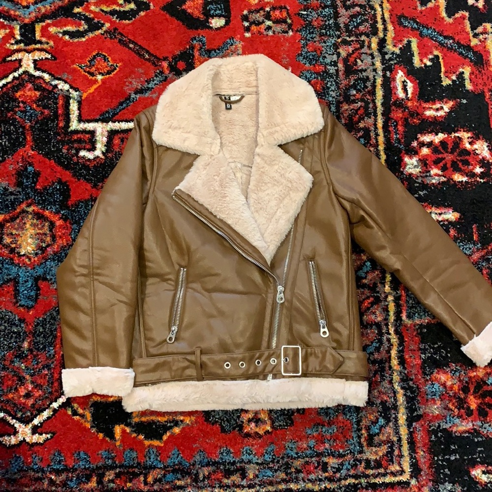 H&M faux leather, faux fur lined oversized jacket